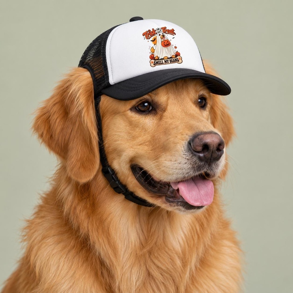 Three Dog Acres Trick or Treat Smell My Beans Dog Trucker Hat Halloween PupLid